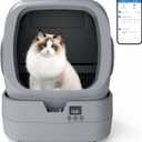 UPFAS Automatic Cat Litter Box Self Cleaning - APP Control - Weight Monitoring - Ultra-Quiet, Medium Cats and Kittens Litter Box, Safe Anti-Pinch Assembly Required- Grey
