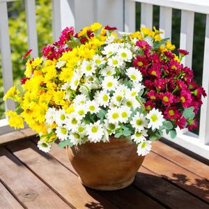 Aufind 12 Bundles Artificial Daisies Flowers Outdoor Fake Plants Fake Foliage Greenery Faux Plants for Graves Hanging Outside Planter Window Box Wedding Decoration