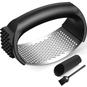 Garlic Press Rocker Set with Garlic Peeler & Cleaning Brush,Stainless Steel Garlic Mincer Crusher,Easy Kitchen Gadget for Effortless Smashing,Kitchen Essentials,Home and Kitchen Utensils Accessories