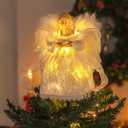 JOYIN 9'' Angel Christmas Tree Topper with Lights, Battery Operated Lightweight White Angel Treetop, Illuminated Ornament for Christmas Tree Decorations, Family, Indoor Home & Xmas Party Decorations