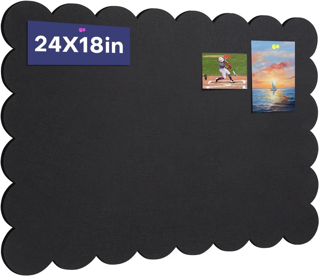 Scalloped Bulletin Board 24 x 18 Inches Felt Pin Board, Black