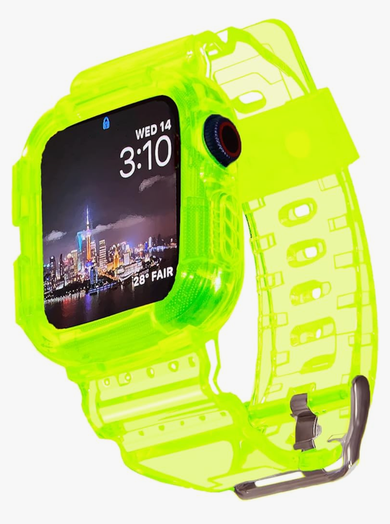 Blingbrione Clear Band Compatible Apple Watch Women 38mm 40mm 41mm 42mm 44mm 45mm 46mm Men,Transparent Jelly Sport Strap with Cover Case Protector for iWatch Series 11 10 9 8 7 6 5 4 3 2 1 SE Blue Pink White Fluorescent Green