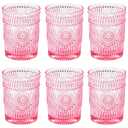 Romantic Water Glasses-10.5 OZ Pink Vintage Drinking Glasses Tumblers for Whisky, Beer, Juice, Beverages, Cocktail (6 PCS Pink)