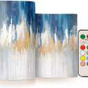 Abstract Oil Painting in Blue Flameless Candles Color Changing LED Candles with Remote Control Battery Candles for Outdoor and Indoor Home and Room Decoration, 3'' x 4''/5'' Set of 2 Pieces