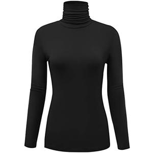 AUHEGN Women's Long Sleeve Lightweight Turtleneck Top Slim Fit Pullover T-Shirt L, Black