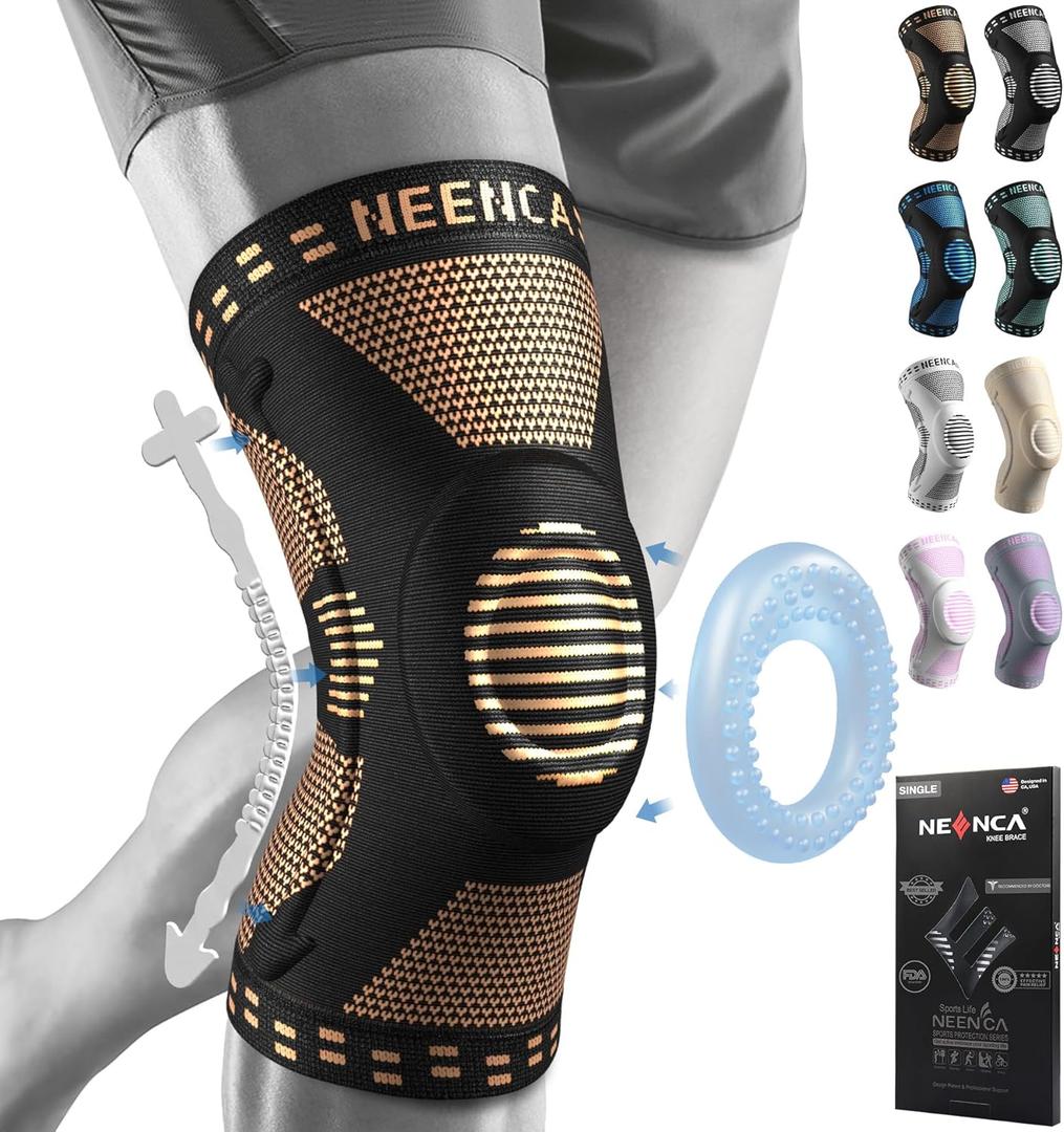 NEENCA Professional Knee Brace for Pain Relief, Medical Knee Support with Patella Pad & Side Stabilizers, Compression Knee Sleeve for Meniscus Tear, ACL, Joint Pain, Runner, Workout - FSA/HSA APPROVED (Large, High Copper)