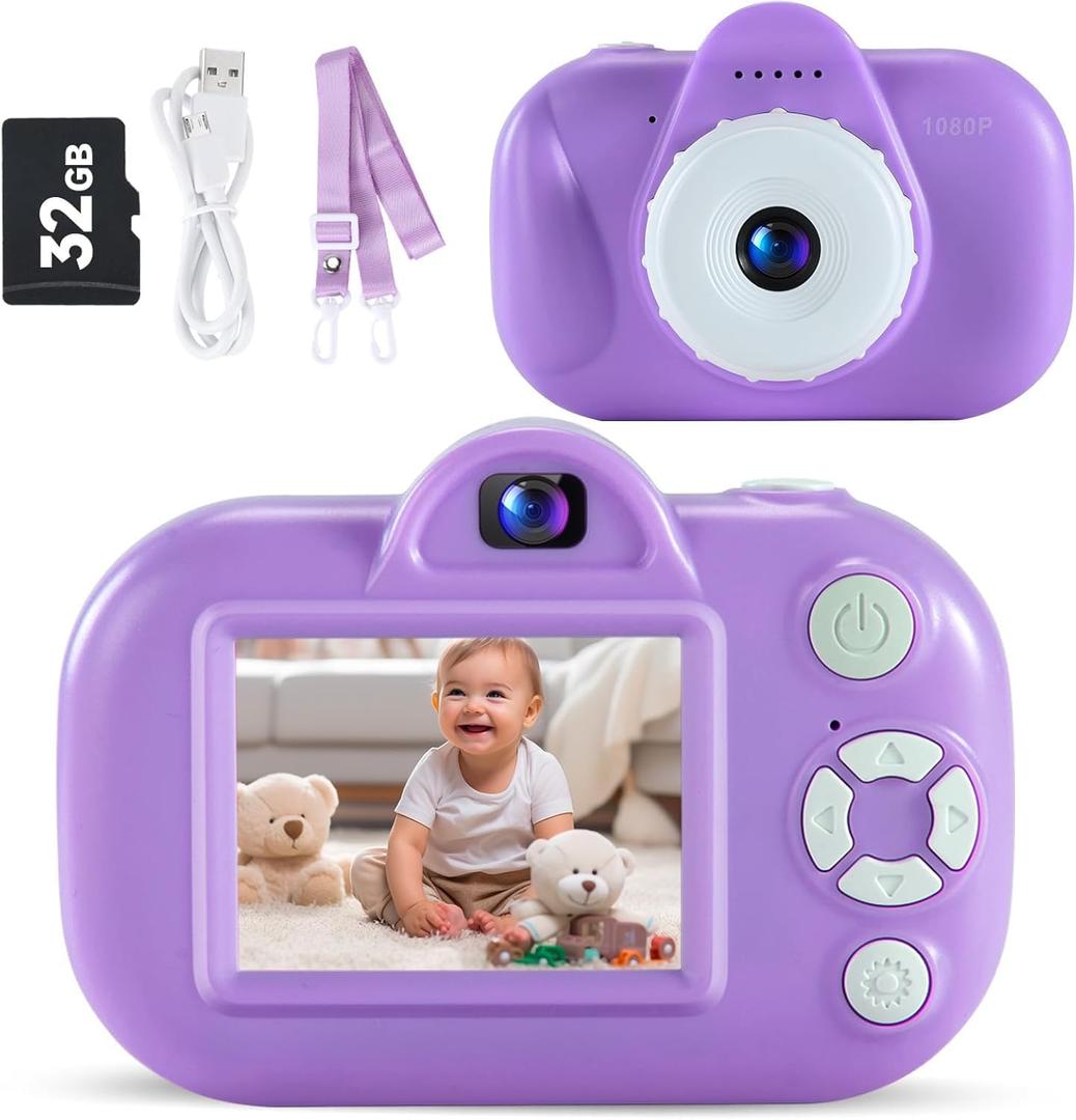 Kids Camera Digital Camera for Age 3-8, 1080P Toddler Camera for Kid with 32GB SD Card, Toddler Girls Toys Age 6-9, Christmas Birthday Gifts for Children, Lilac Purple