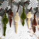 6 Pcs Velvet Finial Christmas Tree Ornaments - Velvet Pendants Shatterproof Flocked Christmas Ball Ornaments Hanging Vintage Decorations for Xmas Tree Holiday Decorations (Brown, Green, Cream)