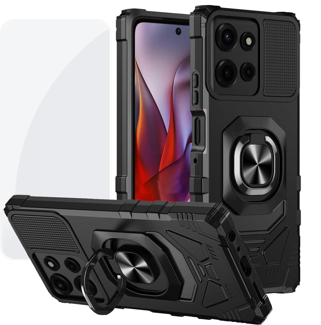 Ailiber for Moto G Power 2025 Cell Phone Case, Motorola Moto G Power 2025 Case with Screen Protector, Ring Kickstand for Magnetic Car Mount, Rugged Shockproof Heavy Duty Cover Case-Purple