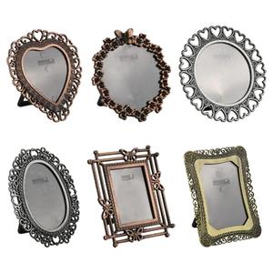 SOFPLATE 6Pcs 6 Styles Heart Shaped Mini Frames Mini Vintage Picture Frames Rectangle Alloy Tiny Small Assorted Colorful Retro Metal Photo Stands Accessories for Home Office Car Table Desk DIY Decor
