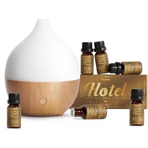 SALKING Essential Oil Diffuser, 100ml Small Aromatherapy Diffuser with Auto Shut-Off Function, Ultrasonic Diffusers for Essential Oils, Cool Mist Humidifier with Warm White Lights, for Office Home (White + Wooden Grain)