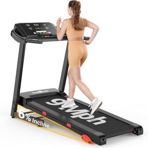 THERUN Incline Treadmill 18" LED Screen & 16.5 Wide Belt, Running Treadmill 2 Layers Shock-Absorbing, Foldable for Indoor Fitness Workouts (Red-Manual Incline)