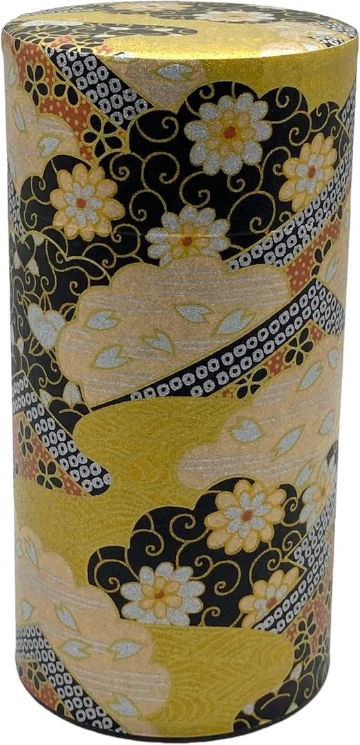 Japanese Tea Canister Tin Golden KARAKUSA/Double Lid/Japanese Washi Paper Pasted /200g Tea Capacity/Loose Leaf Tea Storage/Storage Container with Lid Japanese Tea Canister Tin Golden KARAKUSA/Double Lid/Japanese Washi Paper Pasted /200g Tea Capacity/Loose Leaf Tea Storage/Storage Container with Lid