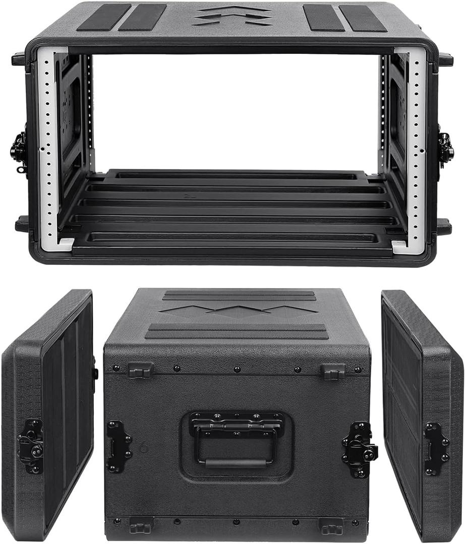 Diandian 6U Rack Case Shallow 16" Depth, 19" Rackmount Flight Case, Watertight Dust-Proof, Shock Mount for Amplifier, Pro Audio, DJ Mixer, Effects with Microphone Compartments, 6U Rack Space 16" Deep