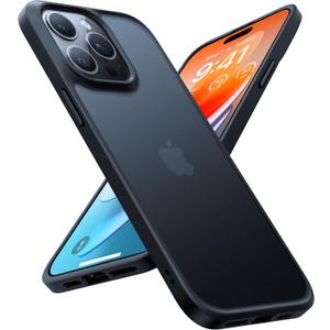 TORRAS Shockproof for iPhone 15 Pro Case 6.1", 12FT Military Grade Drop Tested, Anti-Fingerprint Anti-Scratch Semi-Clear Back with Silicone Slim Thin Protective Phone Case for 15 Pro, Black