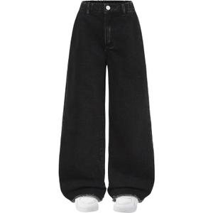 GORGLITTER Girl's Baggy Jeans Cute Wide Leg Denim Elastic High Waisted Pants Bottoms Trousers with Pockets (Black). 12 Years