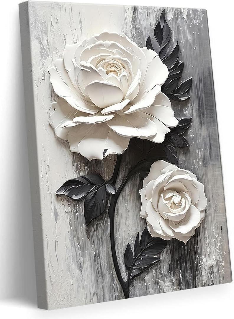ZUGHRERF Vintage White Rose Canvas Wall Art Retro Abstract Flower Picture Painting Artwork Blooming Flowers Poster Print for Living Room Bedroom Bathroom Home Decoration Ready to Hang 24"X36"