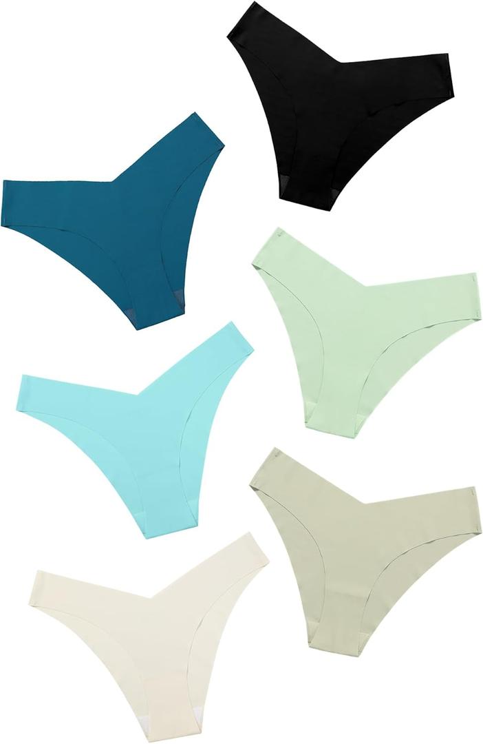 DEANGELMON Women Seamless Bikini Cheeky Underwear Invisible No Show Panties V-Waist Hipster Ladies Soft Stretch Multi Pack (X-Large)