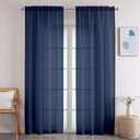 OWENIE Crushed Voile Navy Sheer Curtains 96 Inches Long 2 Panles Set for Living Room/Bedroom, Rod Pocket Elegant Crinkled Light Filtering Semi Sheer Drapes, 2 Pieces Total 84" Wide