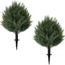 2 Pack Artificial Cypress Topiary Ball Trees with Ground Spike, 24" Norfolk Fake Bushes Shrubs UV Resistant Faux Plants Greenery for Outdoor Planters Garden Front Porch Pot Urn Fillers Spring Decor