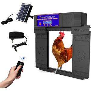 Solar Automatic Chicken Coop Door - Infrared Anti-Pinch Light Sensor & Remote Control Poultry Door for Chicken, Duck & Goose (Black)