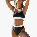 ZINPRETTY Women High Waisted Bikini Sets Color Block Swimsuits 2 Piece Bathing Suits Tummy Control Sporty Teens (Black, M)