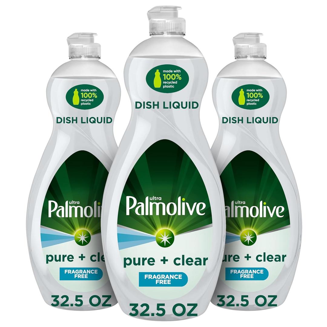Palmolive Ultra Dishwashing Liquid Dish Soap, Pure + Clear Fragrance Free - 32.5 Fluid Ounce, Pack of 9