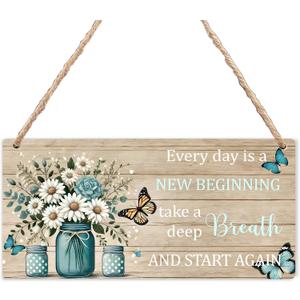 Inspirational Daisy Welcome Signs - Motivational Summer Flower Daisy Wall Decor, Summer Every Day Is a New Beginning Wooden Hanging Sign for Home Yard Porch Front Door 12x6 Inch