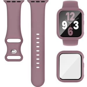 Compatible for Apple Watch Series 11 10 Band 46mm and Case with Screen Protector, Soft Silicone Sport Strap Bands and Protective Cover with Tempered Glass for iWatch Series 11 10 (Smoke Violet)
