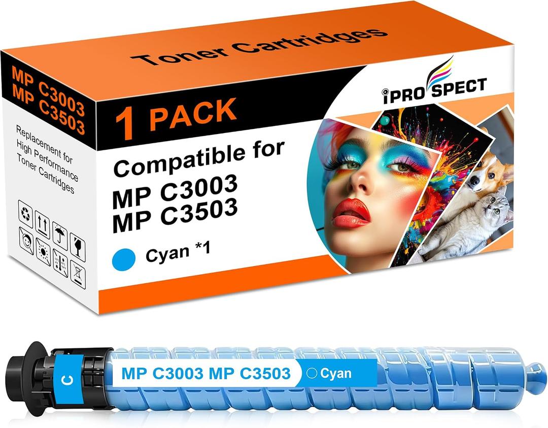 MP C3503 MP C3003 Toner Cyan 841813 841814 841815 841816 Toner Cartridge Replacements Compatible for Ricoh Aficio Lanier Savin MP C3003 MP C3503 MP C3004 MP C3504 Printer (Cyan)