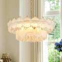 Dia 23.45" Modern Gold Chandelier, Luxury Glass Pendant Light, 6-Light Crystal Pendant Chandelier for Dining Room Foyer Entryway Living Room Kitchen