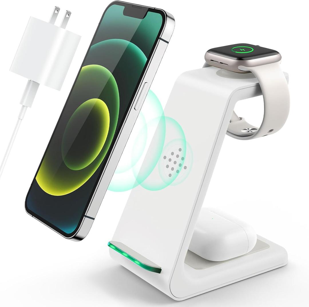 3 in 1 Wireless Charging Station, 2025 Upgraded Fast Desk Charger Station for iPhone 17 16 15 14 13 12 Pro Max Plus, Charger Stand for Apple Watch 11 10 9 8 7 6 5 4 3 2 Ultra SE, Airpods 4 3 2 Pro