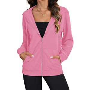LYANER Women's Zip Up Hoodie Long Sleeve Sweatshirt Fall Outfits Fashion Jackets with Pockets (Large, Dark Pink)