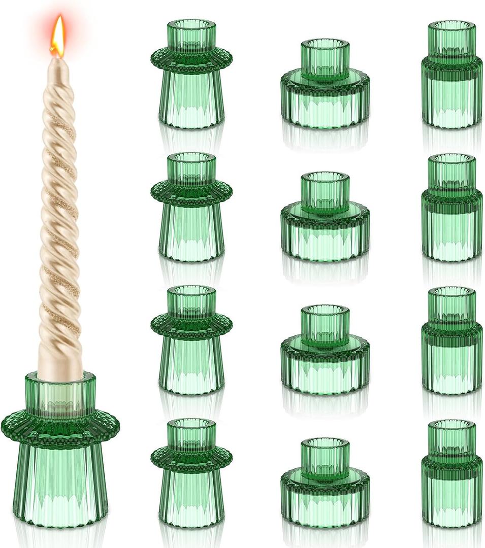 Taper Glass Candlestick Holder 12 PCS, Pillar Candle, Tealight & Votive Candle Holders, Candle Stick Holder Decor for Table Centerpieces, Wedding Decor and Dinner Party
