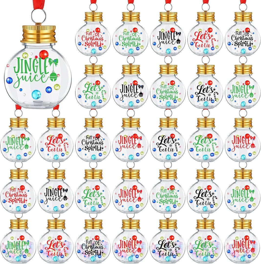 Umigy 36 Pcs Christmas Booze Balls Ornaments Xmas Fillable Balls Hanging Ornament with 3 Gem Sticker DIY Craft Transparent Ball for Xmas Holiday Party Tree Decor