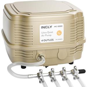 INCLY 7W Ultra Silent Aquarium Air Pump - 245 Gallon/Hr, 4 Adjustable Outlets - Commercial & Hydroponics Oxygen Bubbler for Fish Tank & Pond