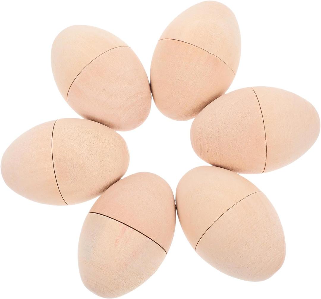 jojofuny Wooden Hollow Eggs, 6Pcs Easter DIY Crafts Unfinished Wood Eggs Empty Wooden Eggs for Painting Easter Decoration