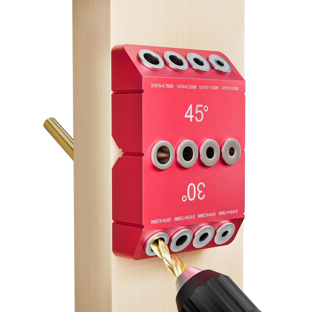 Kingson 30 45 90 Angled Drill Guide for Cable Railing, Drill Block Guide for Angled and Straight Holes, Drill Jig with Hard Steel Brushings for Installing Deck/Porch/Stair Railings, Handrails (Red) (1)