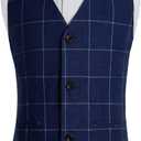 Boys Suit Ring Bearer Outfit 4 Pieces Kids Formal Wedding Suits Set Plaid Striped Blazer Vest Pants Blue (170/14yrs)
