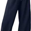 ELLEVEN Women's Y2K Wide Leg Sweatpants - High Elastic Waist Baggy Pants with Pockets & Adjustable Ankle Drawstring Cuffs (Navy Blue, Small)