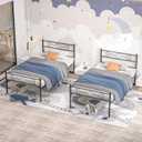 VECELO Twin Size Bed Frame,14" Metal Platform Bed Frame Foundation with Iron Art Headboard/Footboard/No Box Spring Needed/Heavy Duty Metal Slats Support/Under Bed Storage,Black(2 Set)