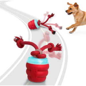 Interactive Dog Toys Touch Activated Bouncing & Jumping Dog Ball with Rope, Squeaky Doggie Toys to Keep Them Busy (Red)