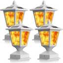 BlueYang Solar Post Flame Light,Outdoor Deck Fence Post Cap LED Light,Waterproof 4x4 5x5 6x6 White Post Top Solar Powered Light with Flickering Flame for Garden Outside, 4 Pack