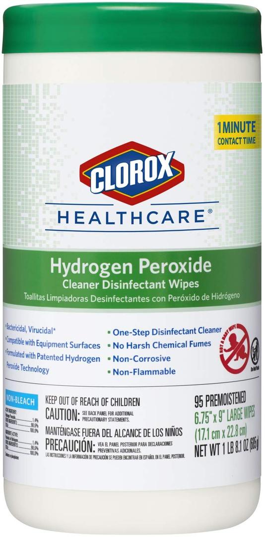 Clorox Healthcare Hydrogen Peroxide Cleaner Disinfectant Wipes, 6.75" x 9", 95 Count