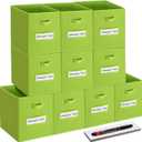 Artsdi 13x13 storage cube bins (Set of 10) Foldable Fabric storage cubes with 10 Labels Window Cards & a Pen,13 inch cube storage bins,Closet Organizers for Shelves,Cubby Organizer Boxes, Lime Green