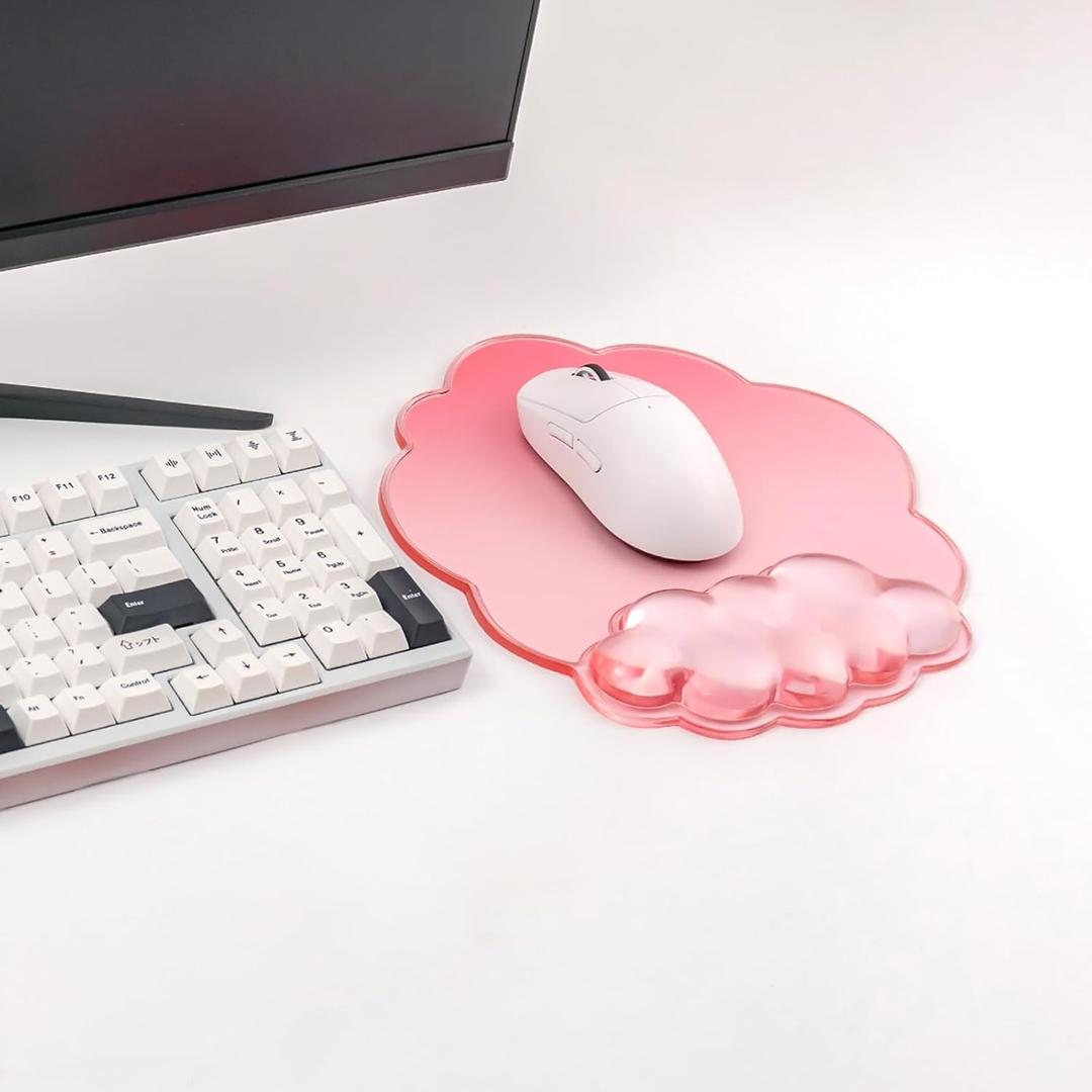 Gradient Pink Mouse Pad with Gel Wrist Support - Ergonomic Cloud Mouse Pad Office Accessories for Computer/Latop/Office/Home