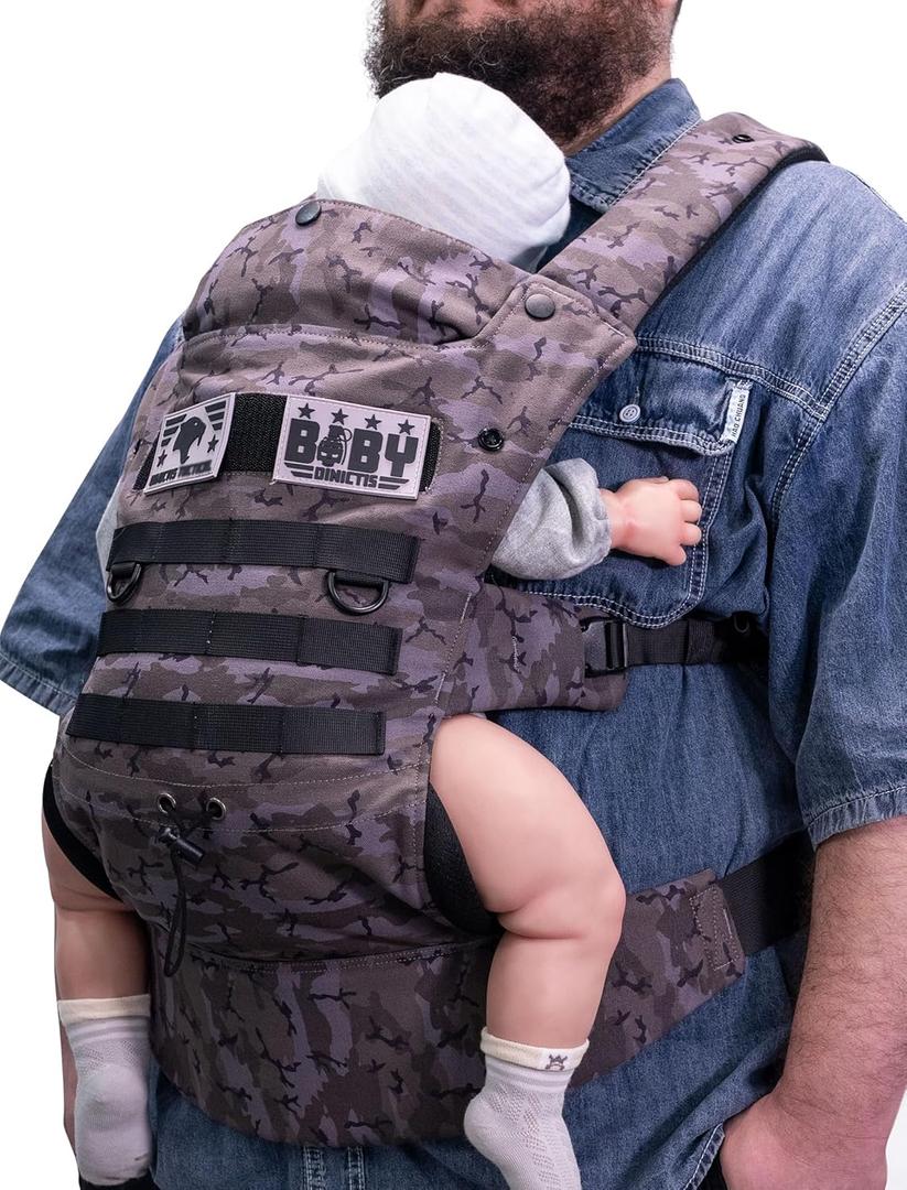 Ergonomic Lumbar Support Baby Carrier for Infants to Toddlers (8-33 lbs), Cozy and Lightweight Military Baby Carrier for Plus Size Parents-Black Camo
