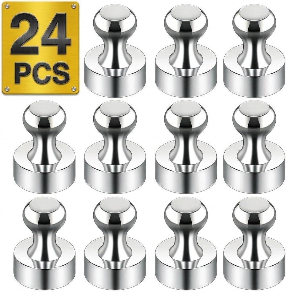 6 x Tiergrade Metallic Magnets, Refrigerator Magnets, 24 Pack Silver Magnetic Push Pins, Strong Fridge Magnets, Multi-use Whiteboard Magnets Perfect for Kitchen Office Classroom