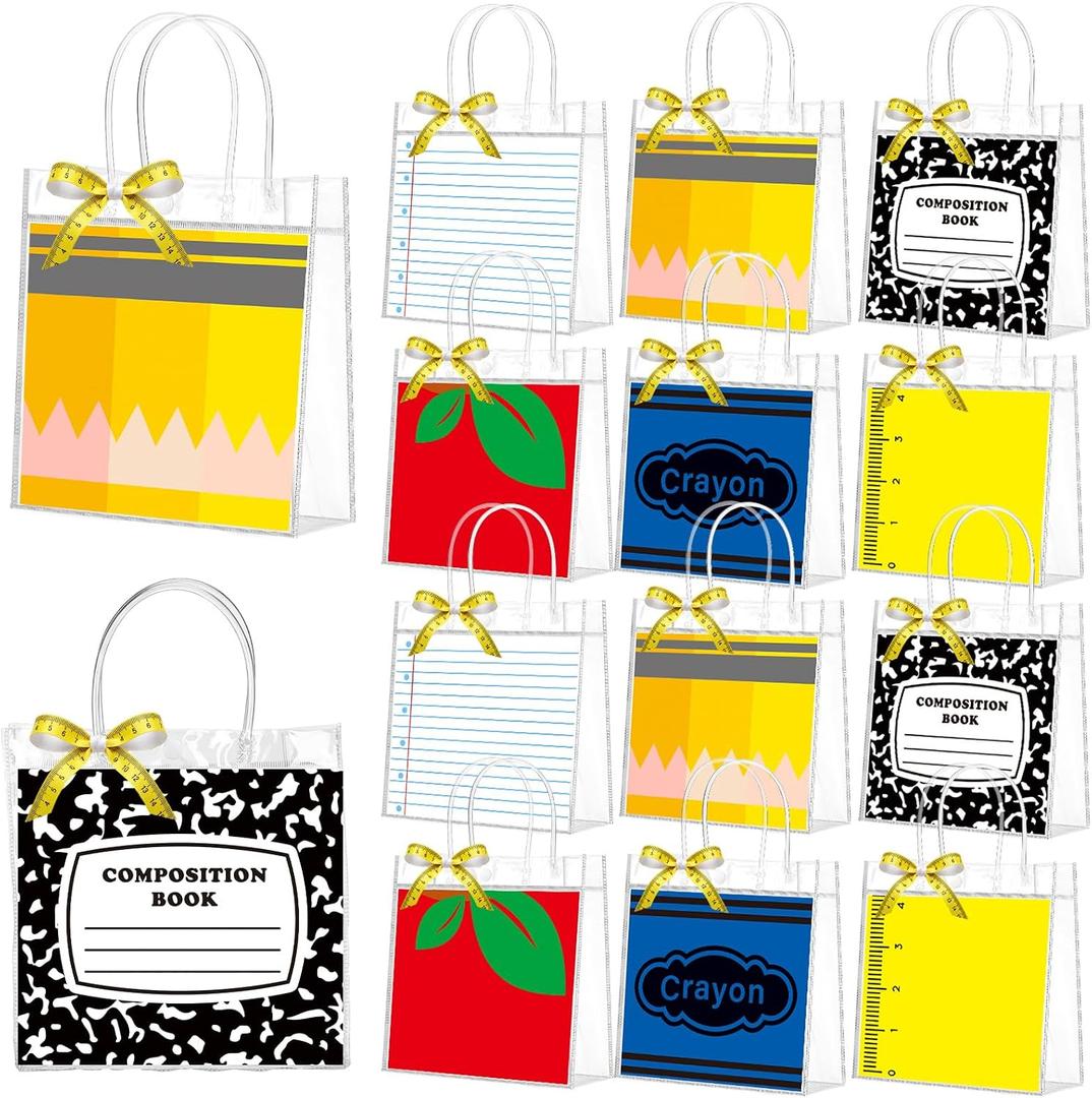 Tinlade 24 Pcs Clear Gift Bag, Teacher, Red and Yellow, 1 Count