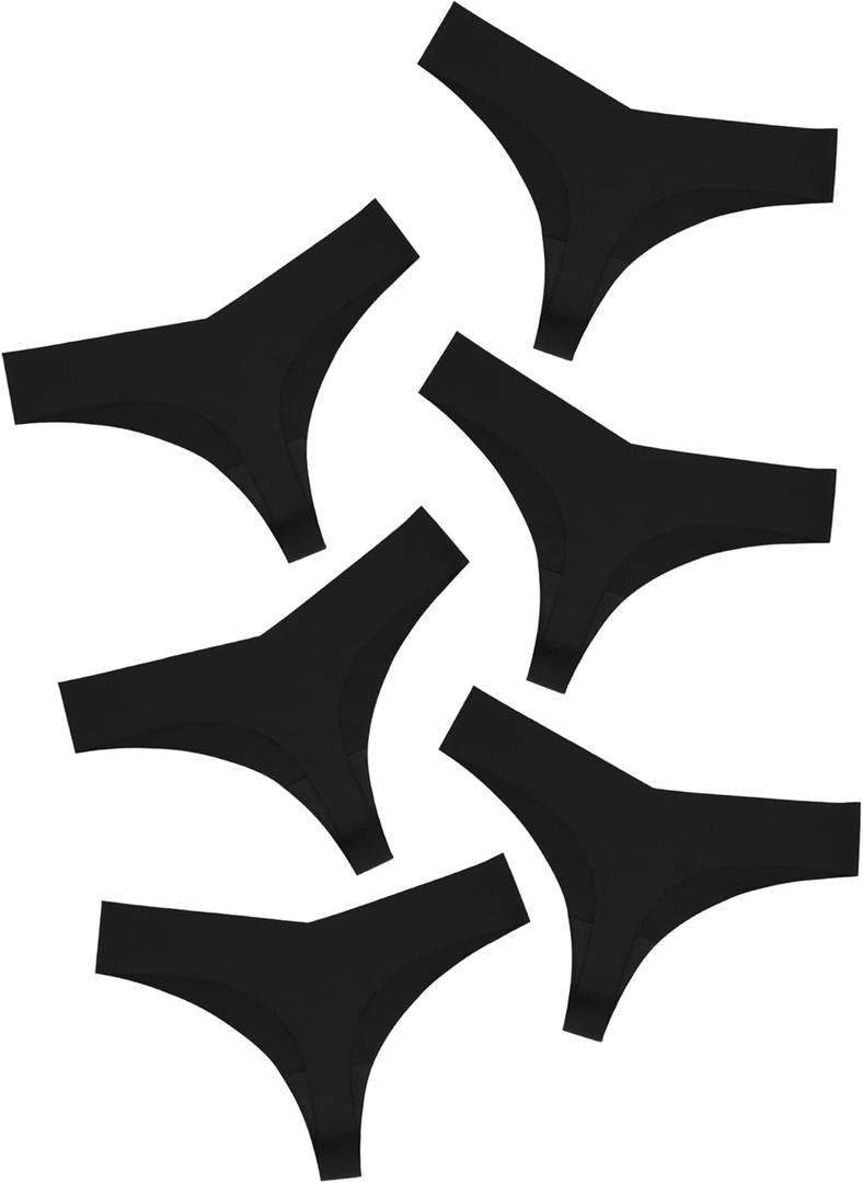 DEANGELMON Seamless Thongs for Women No Show Thong Underwear Women Comfortable Multiple Pack (Large, Black-6 Pack)